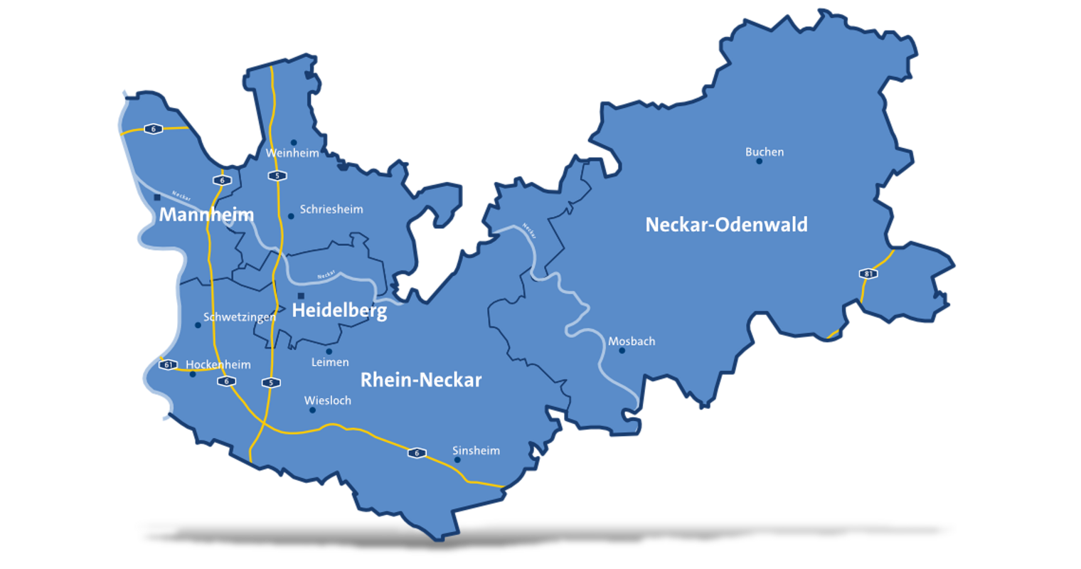 Der Kammerbezirk der Handwerkskammer Mannheim Rhein-Neckar-Odenwald grafisch dargestellt