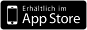 Schwarzes rechteckiges Icon mit einem weißen Handy und der Aufschrift: Erhaeltlich im App Store.