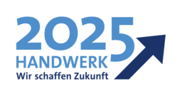 Logo Handwerk 2025 - Wir schaffen Zukunft in Blau, Pfeil nach oben