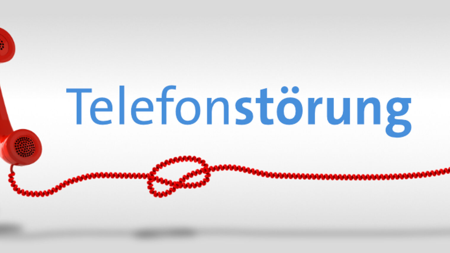 Roter Telefonhörer mit einem geringelten Telefonkabel, das einen Knoten aufweist. Text: Telefonstörung