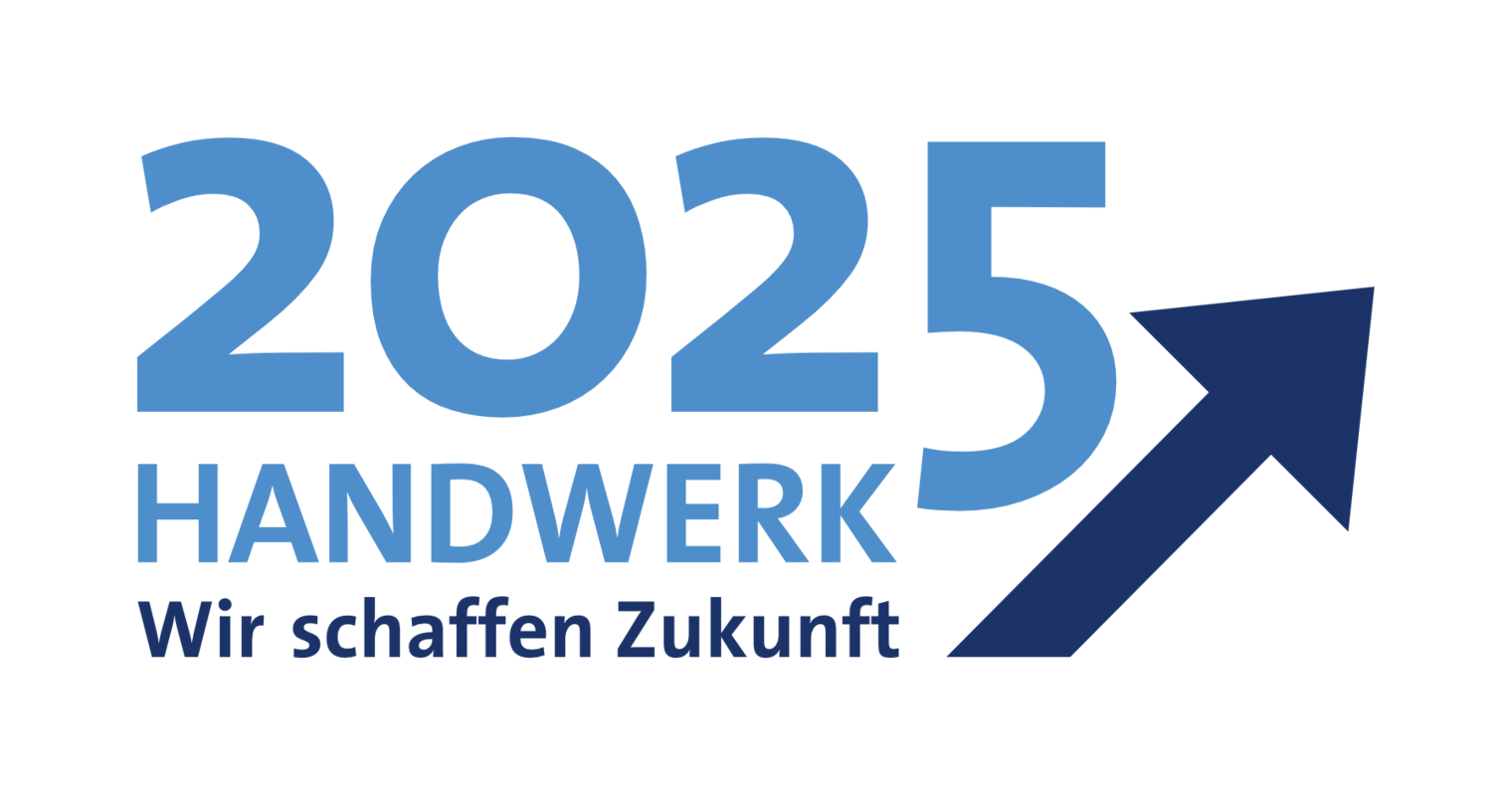 Logo Handwerk 2025 - Wir schaffen Zukunft in Blau, Pfeil nach oben