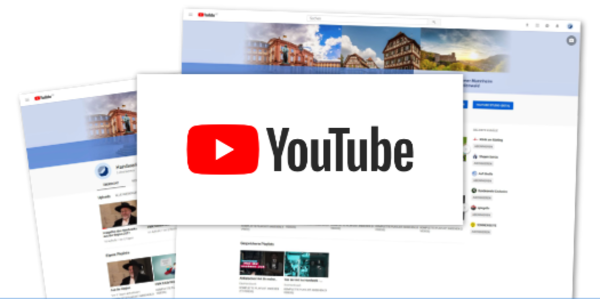 Titelbild Youtube-Kanal im Newsroom: zu sehen das Profilbild in Youtube. Obenauf das Youtube-Logo.