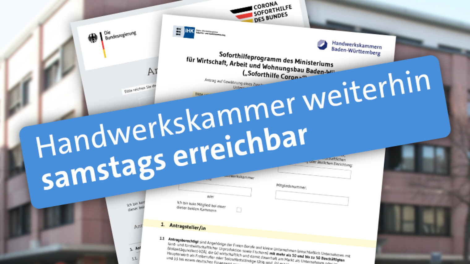Bildschriftzug: Handwerkskammer weiterhin samstags erreichbar. 