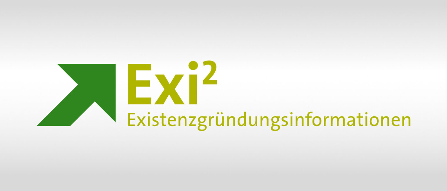 Existenzgründungsinfomation Schriftzug mit Exi2 Existenzgründungsinformationen