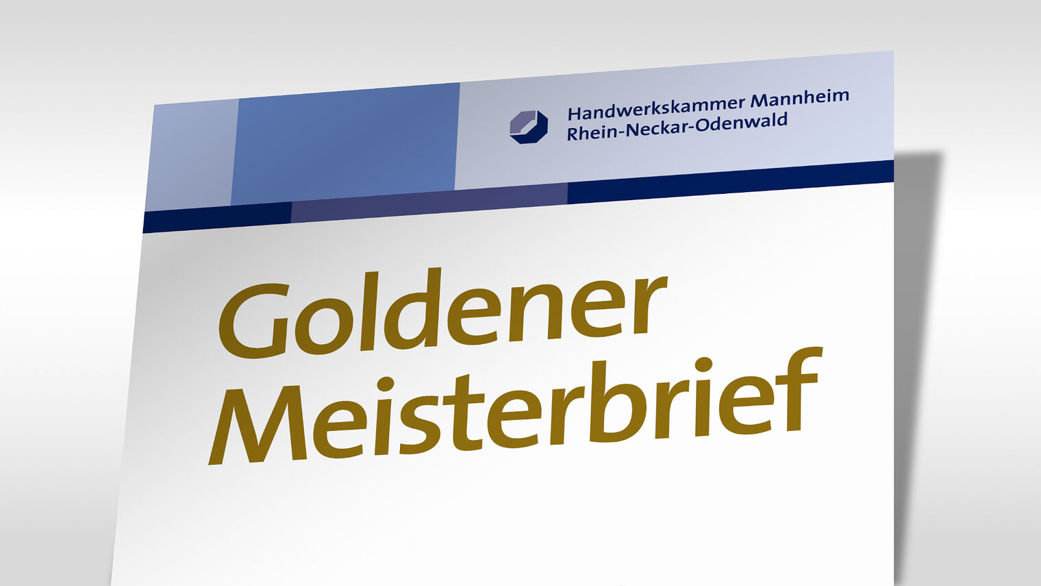 Obere Hälfte vom Meisterbrief zu sehen mit dem Logo der Handwerkskammer und mit der Aufschrift: Goldener Meisterbrief in der Farbe Gold