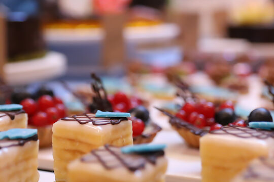 Erzeugnisse der Meisterprüfung im Konditoren-Handwerk - Großaufnahme einiger Petits Fours