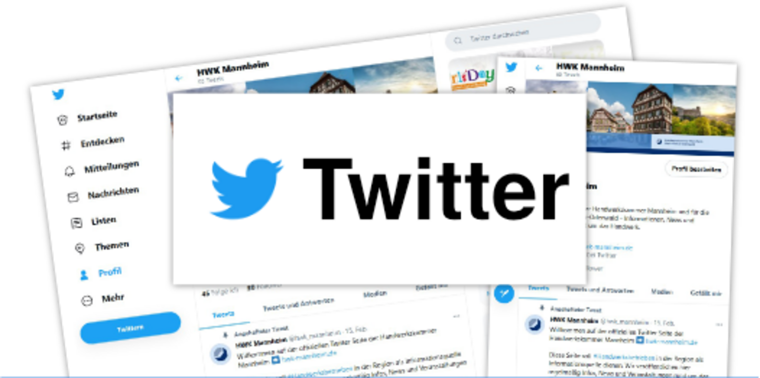 Titelbild Twitter-Kanal im Newsroom: zu sehen das Kanalbild in Desktop- und Mobilgröße. Obenauf das Twitter-Logo.