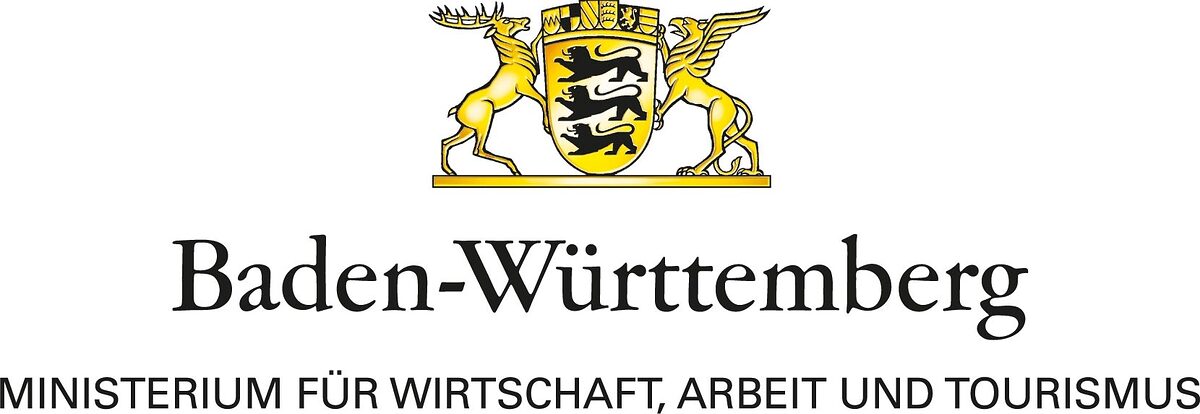 Logo Ministerium für Wirtschaft, Arbeit und Tourismus, Schriftzug, gelbes Wappen