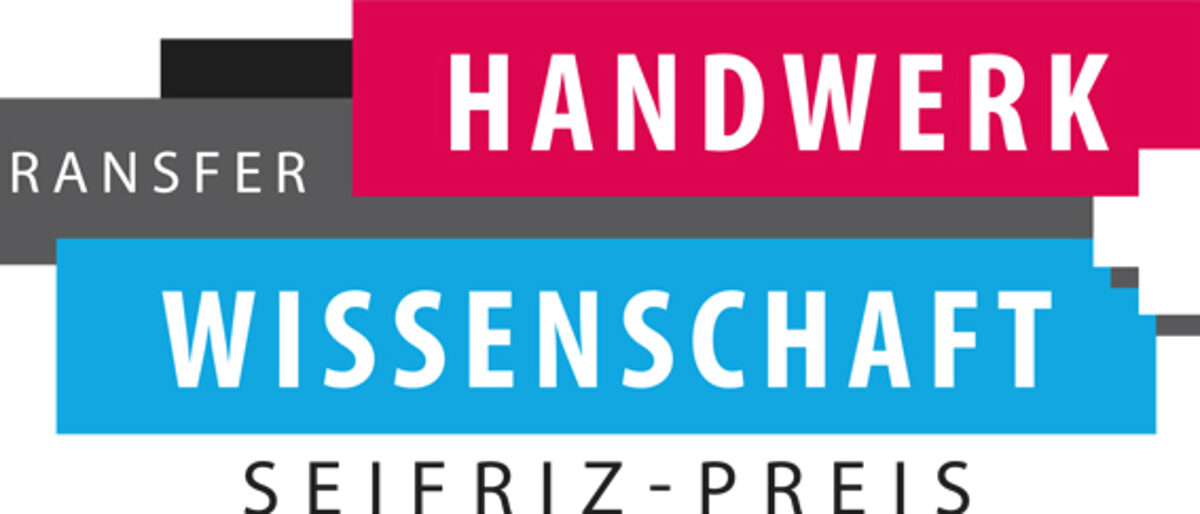 Seifriz-Preis: Bewerbungsphase startet Logo Seifriz-Preis mit rotem Balken: Handwerk, schwarzem Balken Transfer und blauem Balken Wissenschaft