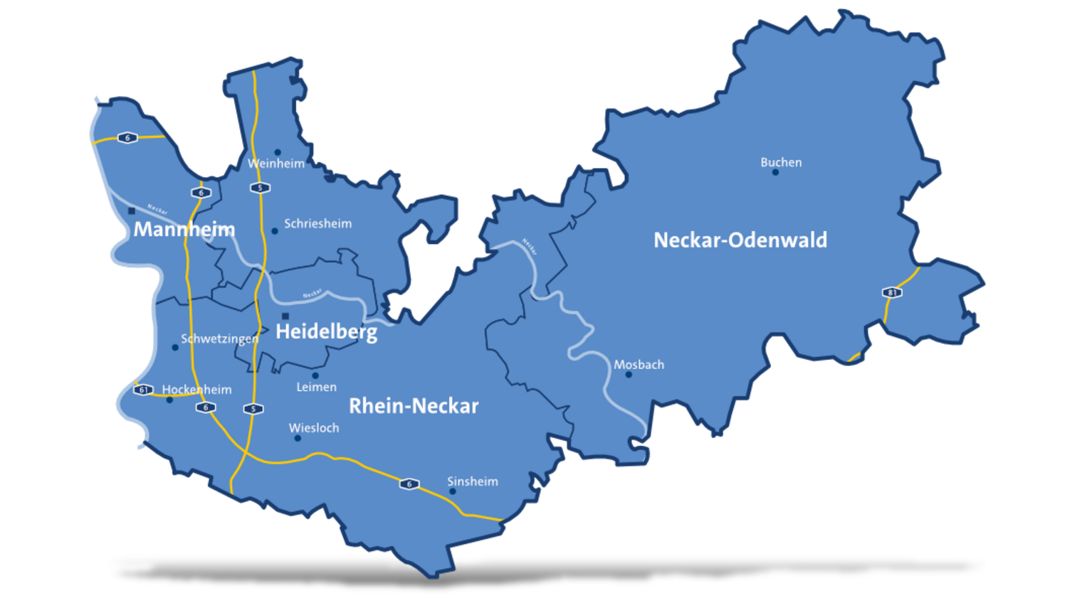 Der Kammerbezirk der Handwerkskammer Mannheim Rhein-Neckar-Odenwald grafisch dargestellt