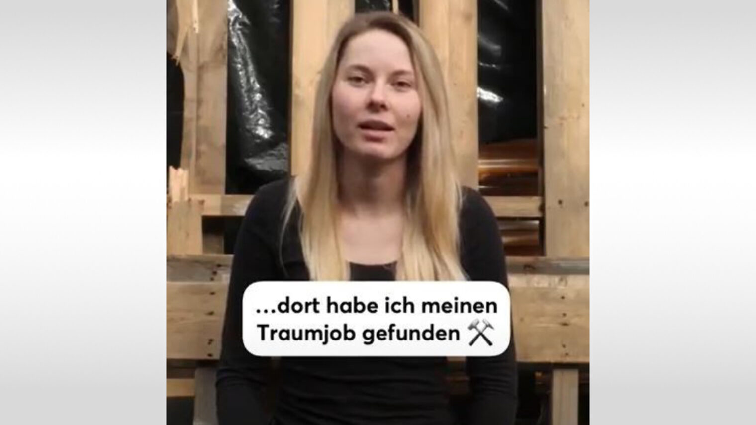 Hannah, junge Frau mit blonden Haaren mit dem Slogan: Dort habe ich meinen Traumjob gefunden - Das isses!