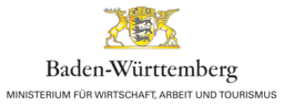 Wappen Baden-Württemberg mit Schriftzug Baden-Württemberg und dem Zusatz Ministerium für Wirtschaft, Arbeit und Tourismus 