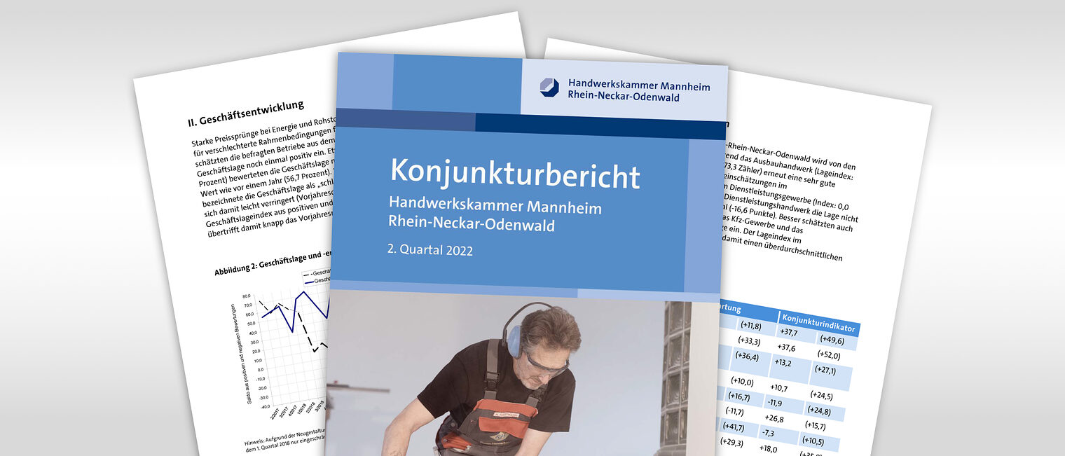 Der Konjunkturbericht, abgebildet mit der Titelseite und zwei Inhaltsseiten.