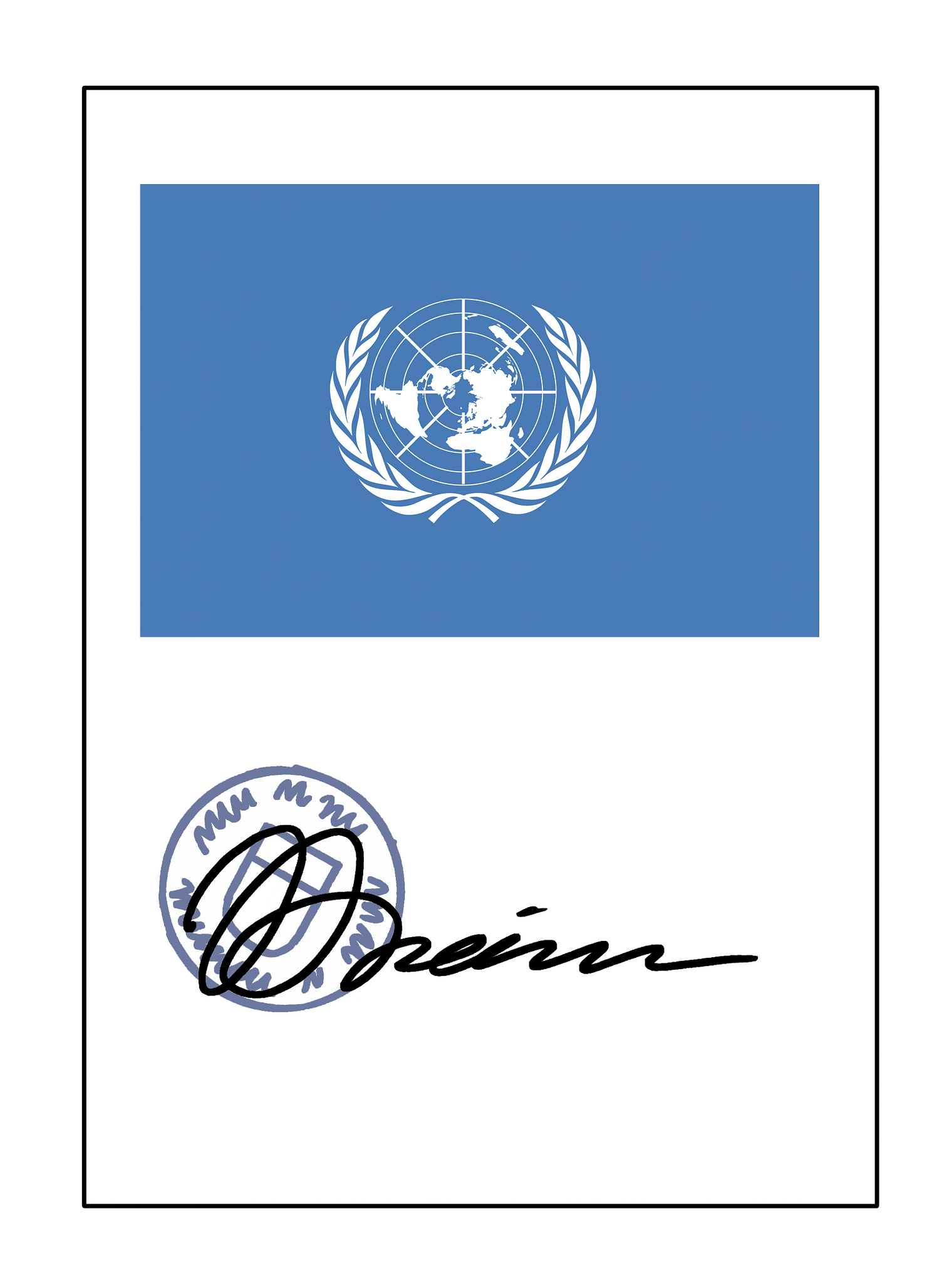 Dokument der UN-Behindertenrechtskonvention, oben mit dem Logo auf blauem Grund und darunter mit Stempel und Unterschrift 