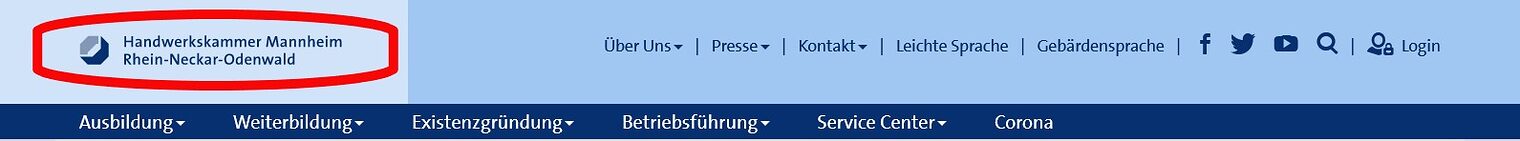 Logo der Handwerkskammer Mannheim oben links auf jeder Internetseite von www.hwk-mannheim.de