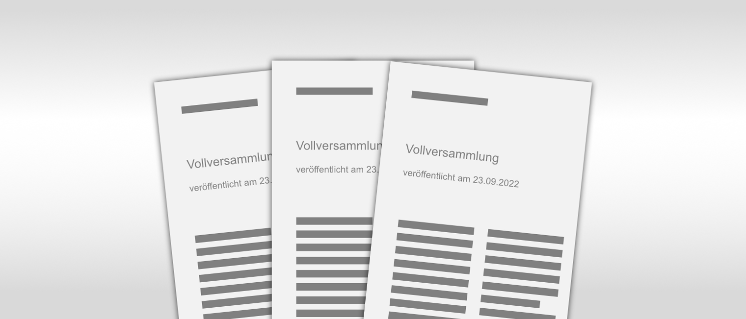 Drei Seiten mit dem Titel Vollversammlung, veröffentlicht am 23.09.2022