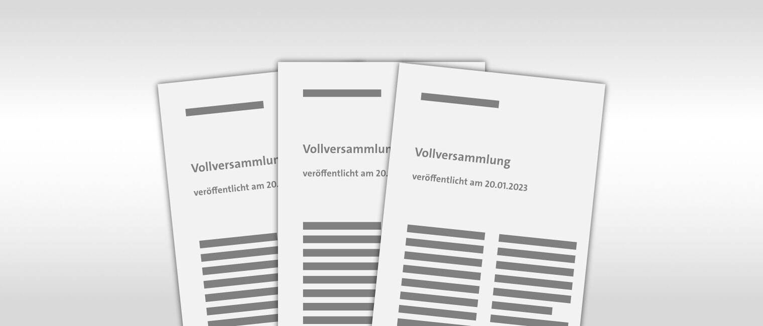 Drei Seiten mit dem Titel Vollversammlung, veröffentlicht am 20.01.2023