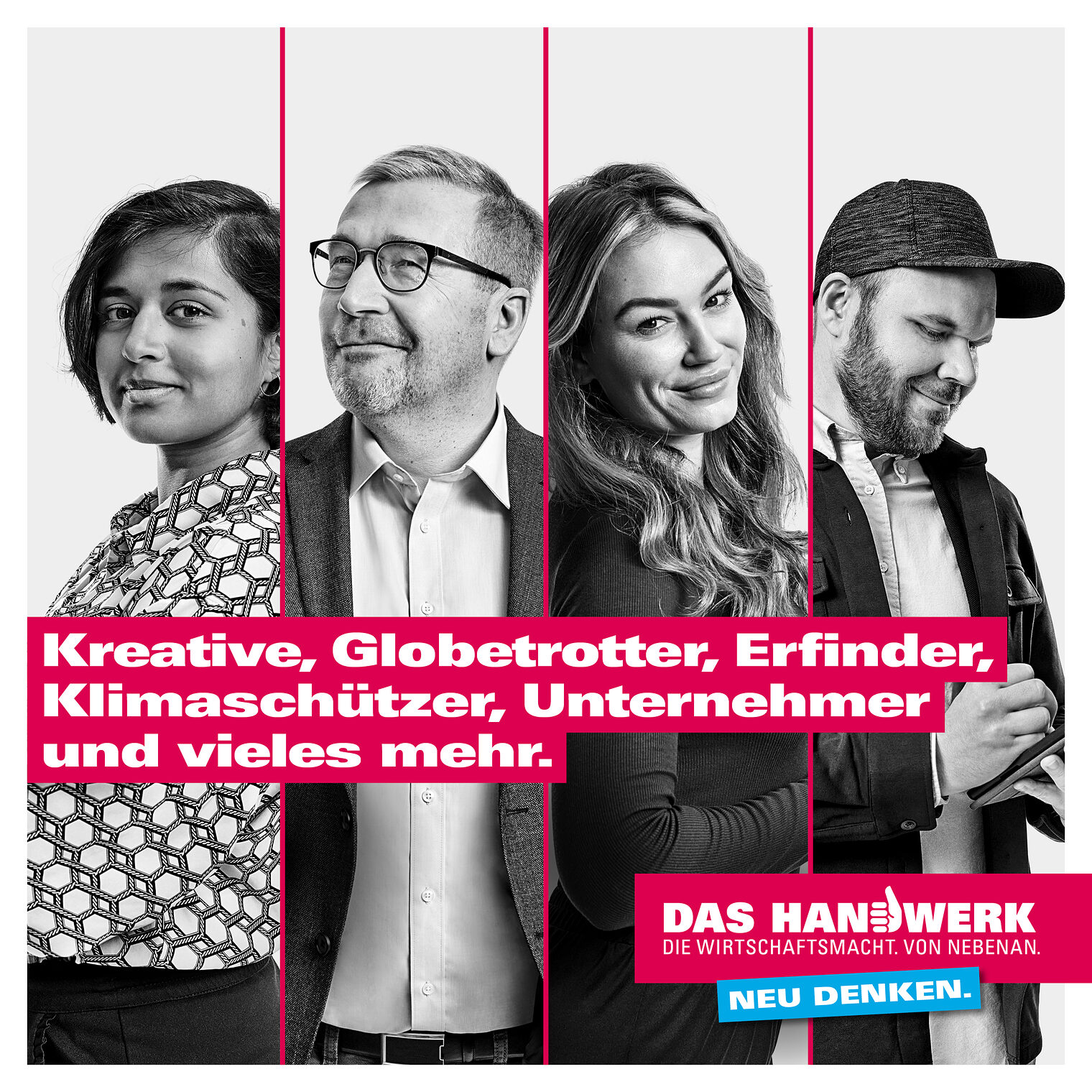 Zu sehen sind 4 Personen der Kampagne des Deutschen Handwerks