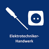 Schraubendreher und Steckdose als Icon für das Elektrotechniker-Handwerk. Über diese Kachel gelangen Sie zur Informationsseite für das Elektrotechniker-Handwerk. 