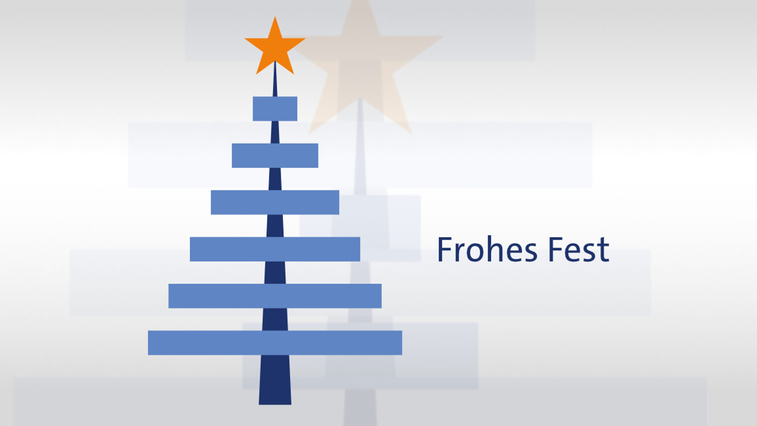 Stilisierter Weihnachtsbaum mit einem Stern auf der Spitz und dem Text "Frohes Fest"