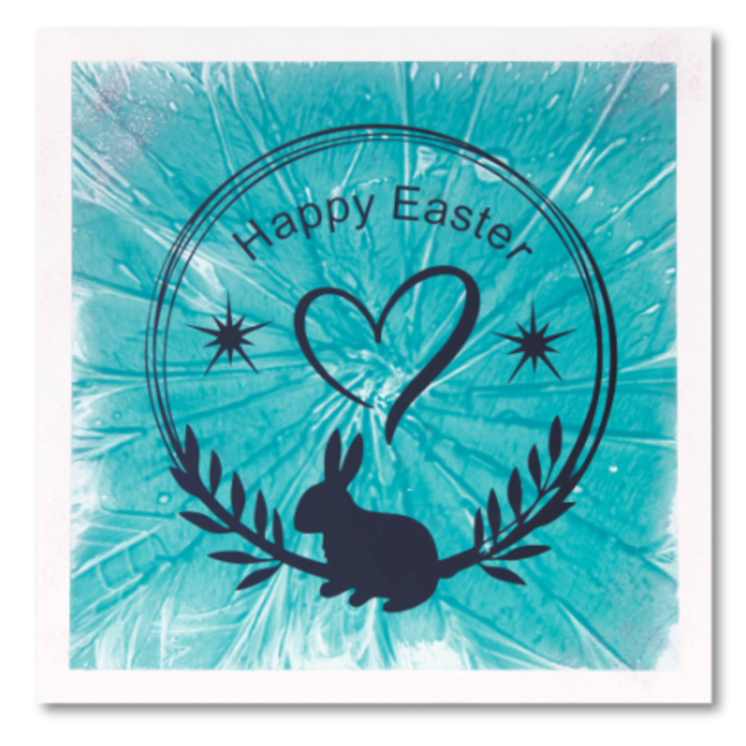 Ein Bild mit einem Hasen, einem Herz und dem Text "Happy Easter".
