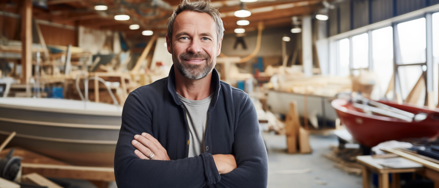 Ein Handwerker in seine Bootswerkstatt.