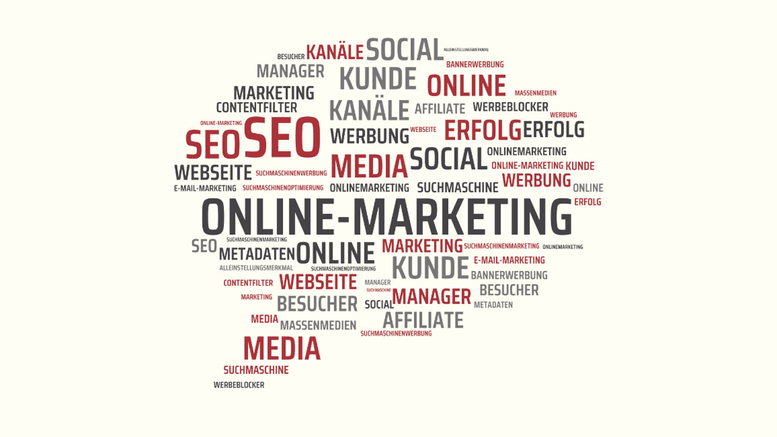 Wortwolke mit Begriffen aus dem Online-Marketing