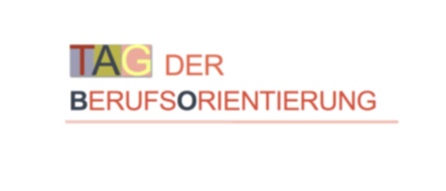 Weißer Hintergrund. Die Buchstaben sind rot, schwarz und gelb. Es ist ein Text zu lesen: Tag der Berufsorientierung