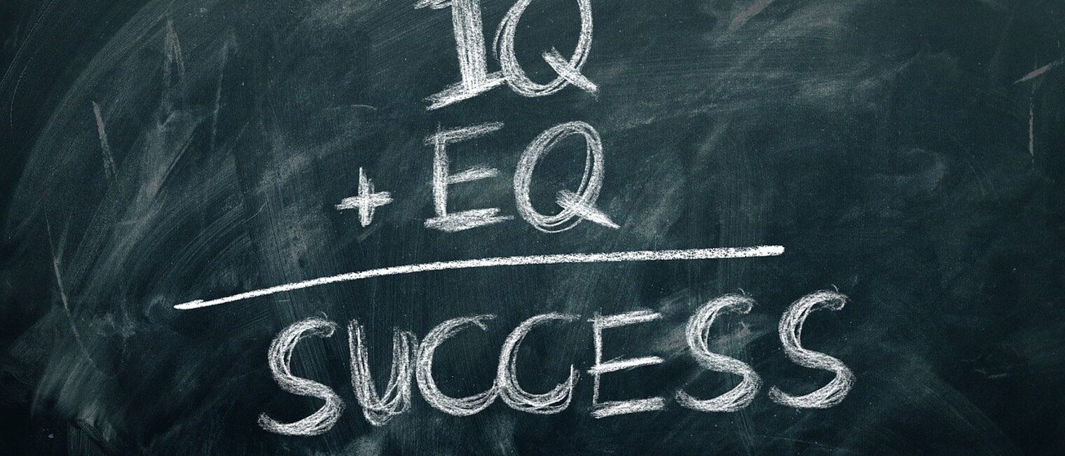 Auf einer Tafel ist mit Kreide geschrieben: IQ+EQ= Success 