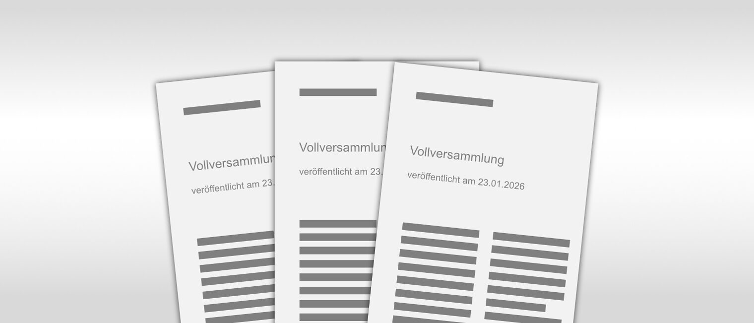 Drei Titelblätter mit dem Text: Vollversammlung - veröffentlicht am 23.01.2026