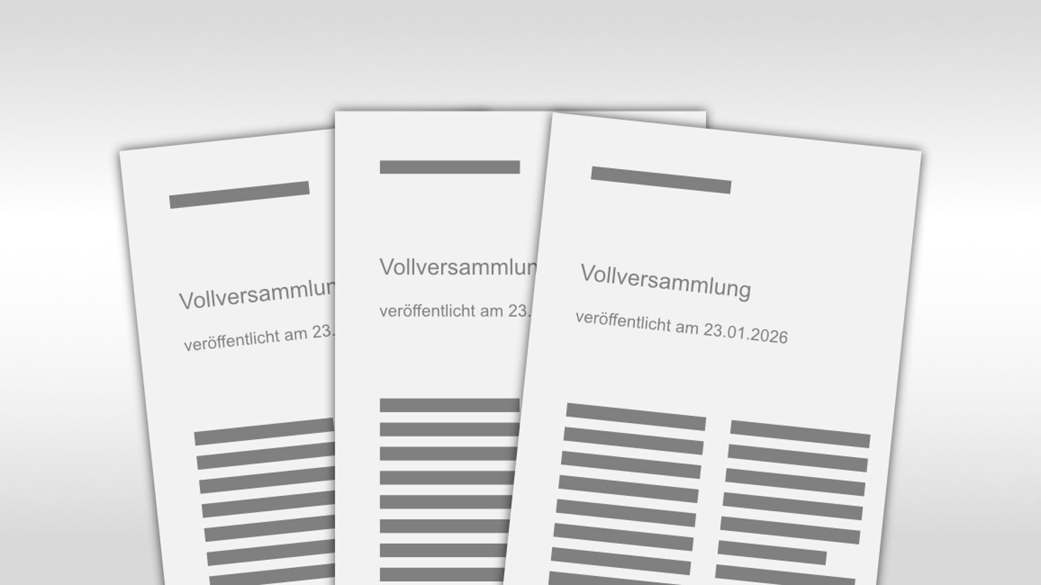 Drei Titelblätter mit dem Text: Vollversammlung - veröffentlicht am 23.01.2026