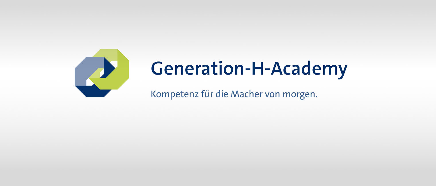 Logo der Generation-H-Academy mit Slogan „Kompetenz für die Macher von morgen.“ auf hellem Hintergrund.