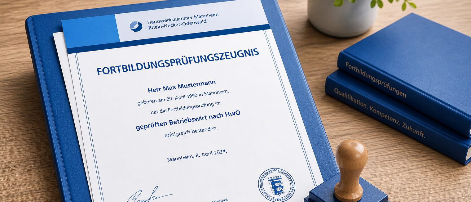 Zeugnis mit Stempel liegt auf einem Tisch