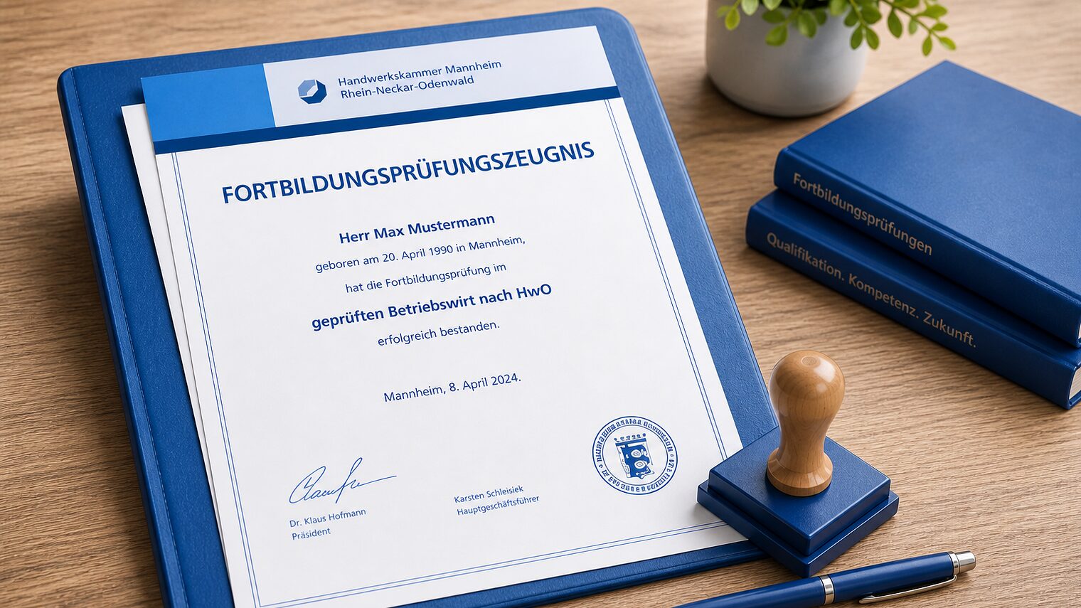 Zeugnis mit Stempel liegt auf einem Tisch