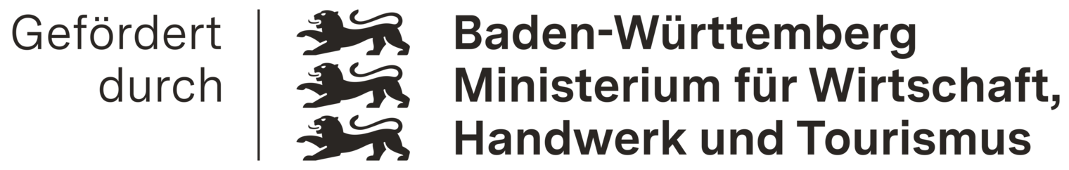 Logo mit dem Schriftzug "gefördert durch Baden-Württemberg Ministerium für Wirtschaft, Handwerk und Tourismus"
