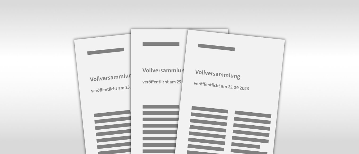 Drei Seiten mit dem Titel Vollversammlung, veröffentlicht am 25.09.2026